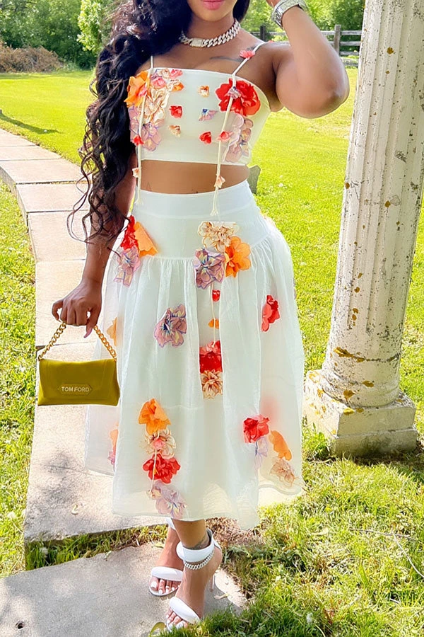 3D Flower Decor Elegant Pleated Dress Suit 4 3D Flower Decor Elegant Pleated Dress Suit - Image 4