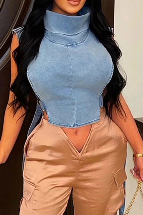 Solid Color Hot Buckled Denim Camisole 2 Solid Color Hot Buckled Denim Camisole - Image 2