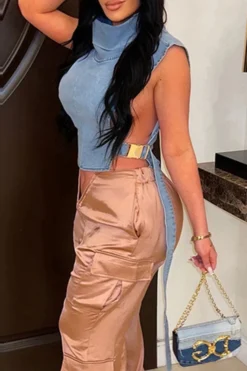 Solid Color Hot Buckled Denim Camisole 10 Solid Color Hot Buckled Denim Camisole -Prettytina C23022027 BL 3