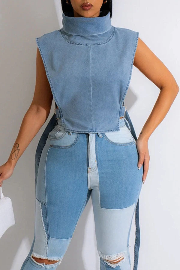 Solid Color Hot Buckled Denim Camisole 4 Solid Color Hot Buckled Denim Camisole - Image 4