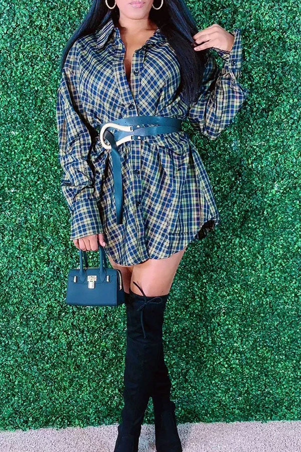 Plaid Cool Belted Shirt Mini Dress 2 Plaid Cool Belted Shirt Mini Dress - Image 2