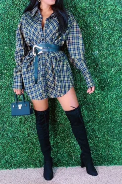 Plaid Cool Belted Shirt Mini Dress 6 Plaid Cool Belted Shirt Mini Dress -Prettytina C23022078 RT 3