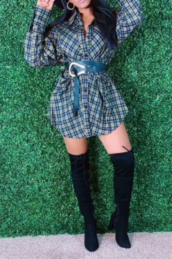 Plaid Cool Belted Shirt Mini Dress 7 Plaid Cool Belted Shirt Mini Dress -Prettytina C23022078 RT 4