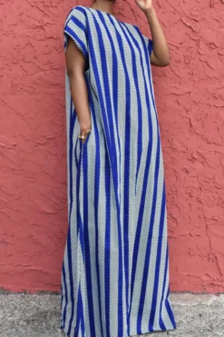 Color Block Striped Simple Backless Maxi Dress
