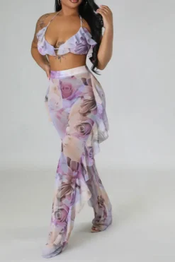 Rose Print Beachy Ruffle Three Pieces -Prettytina C23022488 RT 6