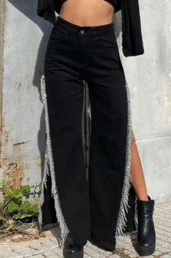 Solid Color Urban High Split Tassel Trim Jeans -Prettytina C23030133 BK 1 ae77f03e c632 4e20 acf6 4ab8df6d4b7f