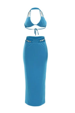 Chain Decor Flattering Cross Halter Dress Suit -Prettytina C23030162 BL 3