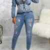 Beaded Decor Girly Burrs Denim Coat