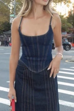 Patchwork Stylish Irregular Denim Camisole