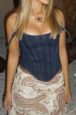 Patchwork Stylish Irregular Denim Camisole -Prettytina C23030170 BL 3