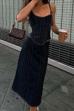 Patchwork Stylish Irregular Denim Camisole -Prettytina C23030170 BL 4