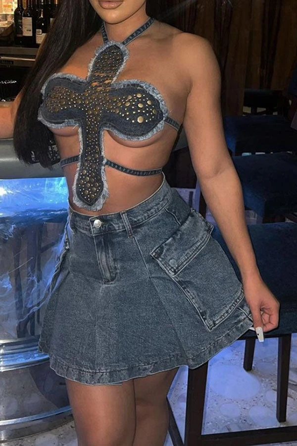 Rivet Design Unique Irregular Denim Camisole 3 Rivet Design Unique Irregular Denim Camisole - Image 3