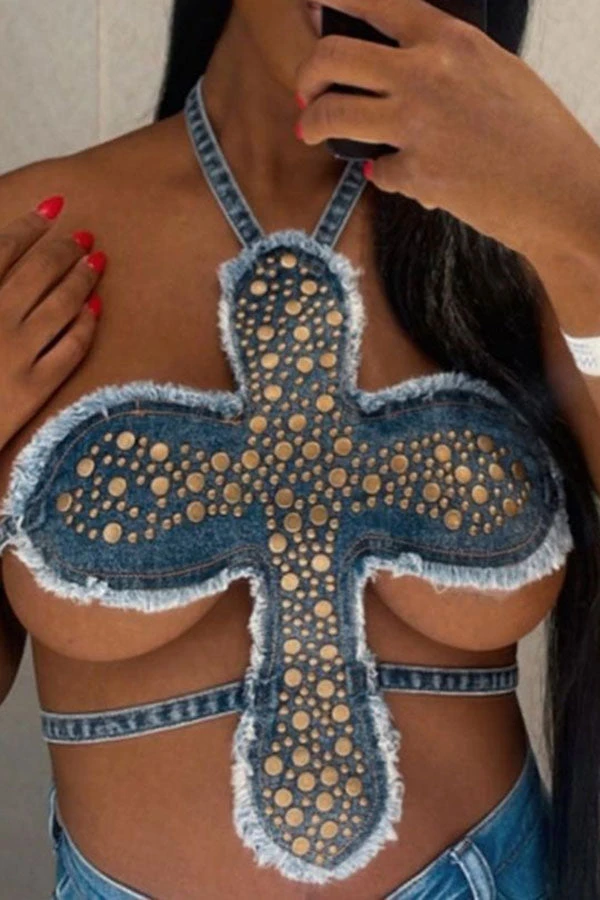 Rivet Design Unique Irregular Denim Camisole 4 Rivet Design Unique Irregular Denim Camisole - Image 4