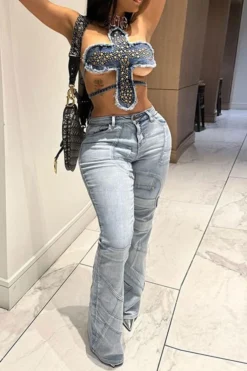 Rivet Design Unique Irregular Denim Camisole 10 Rivet Design Unique Irregular Denim Camisole -Prettytina C23030171 BL 5