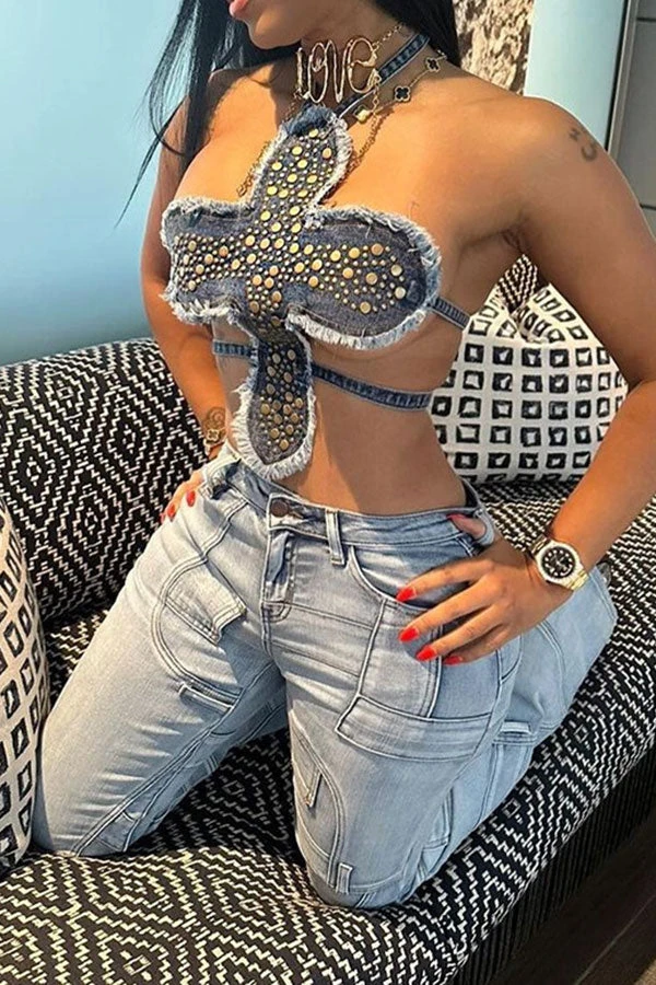 Rivet Design Unique Irregular Denim Camisole 6 Rivet Design Unique Irregular Denim Camisole - Image 6