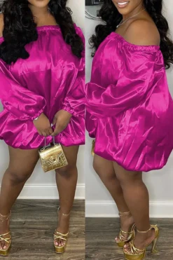 Solid Color Off Shoulder Cute Bubble Mini Dress -Prettytina C23030174 RR 2