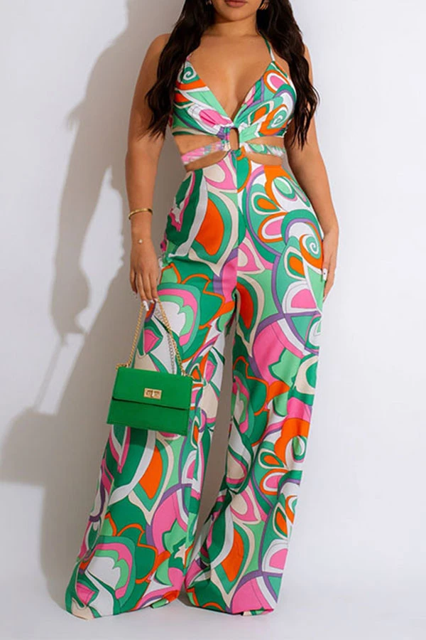 Tribal Floral Print Colorful Cutout Waist Jumpsuit 5 Tribal Floral Print Colorful Cutout Waist Jumpsuit - Image 5