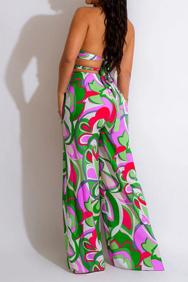 Tribal Floral Print Colorful Cutout Waist Jumpsuit 2 Tribal Floral Print Colorful Cutout Waist Jumpsuit - Image 2