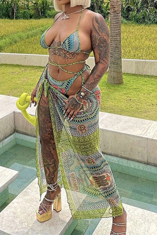 Banknote Print Beachy Strappy Three Pieces 1 Banknote Print Beachy Strappy Three Pieces