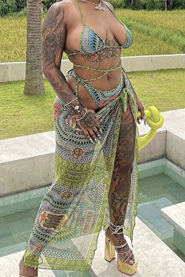 Banknote Print Beachy Strappy Three Pieces 3 Banknote Print Beachy Strappy Three Pieces - Image 3