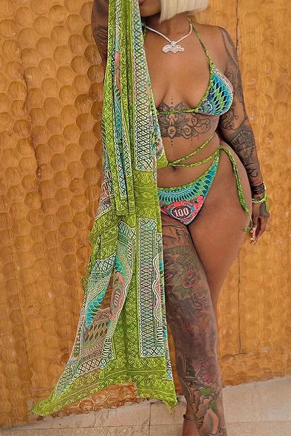 Banknote Print Beachy Strappy Three Pieces 4 Banknote Print Beachy Strappy Three Pieces - Image 4