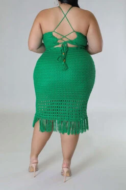 Solid Color Feminine Tassel Hem Knitted Dress Suit -Prettytina C23030183 GR 4