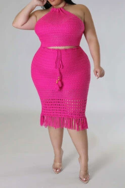 Solid Color Feminine Tassel Hem Knitted Dress Suit -Prettytina C23030183 RR 3