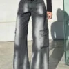 Gradient Hippy Multi Pocket Wide Leg Jeans