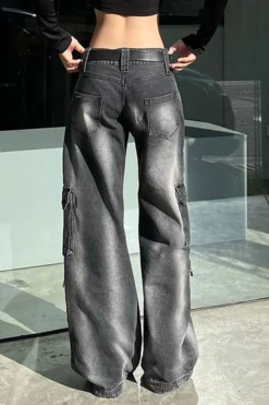 Gradient Hippy Multi Pocket Wide Leg Jeans -Prettytina C23030186 AS 4