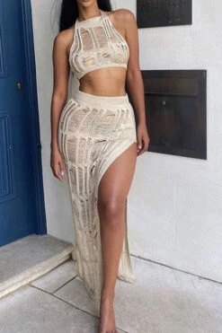 Solid Color Stylish Backless Ripped Knitted Dress Suit 6 Solid Color Stylish Backless Ripped Knitted Dress Suit -Prettytina C23030190 AP 3