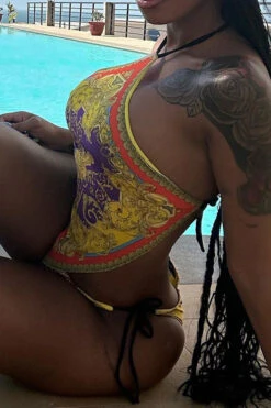 Tribal Print Retro Lace-Up Irregular Bikini -Prettytina C23030193 RT 3