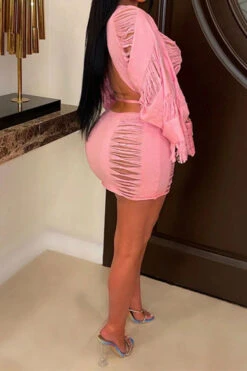 Ripped Tassel Flirty Lace-Up Dress Suit -Prettytina C23030729 PI 3