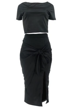 Solid Color Commuting Lace-Up High Split Dress Suit -Prettytina C23030730 BK 5