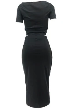 Solid Color Commuting Lace-Up High Split Dress Suit -Prettytina C23030730 BK 6