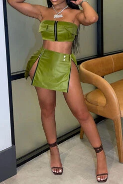 Solid Color Punk Zipped Design Dress Suit