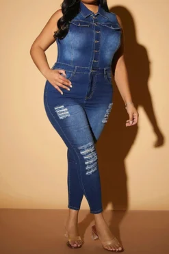 Ripped Classic Button Down Denim Jumpsuit -Prettytina C23030739 BL 4