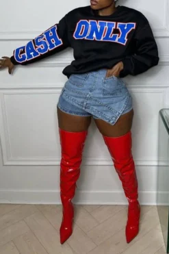 Solid Color Whimsical Irregular Denim Shorts