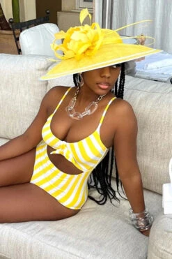 Color Block Striped Smart Cutout One Piece Swimwear 10 Color Block Striped Smart Cutout One Piece Swimwear -Prettytina C23030745 YE 5