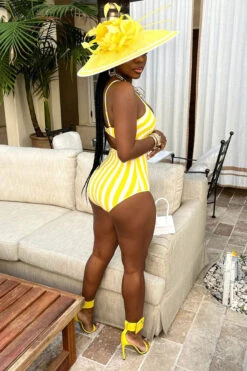 Color Block Striped Smart Cutout One Piece Swimwear 11 Color Block Striped Smart Cutout One Piece Swimwear -Prettytina C23030745 YE 6