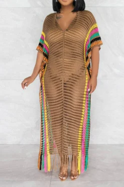 Color Block Crochet Beachy Side Split Tassel Hem Beachwear -Prettytina C23030746 BR 1 a2926626 0d53 48ed 8d57 6f48887febbe