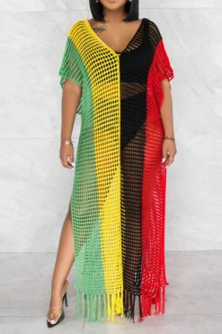 Color Block Crochet Beachy Side Split Tassel Hem Beachwear -Prettytina C23030746 RT 2 b9a1566f 0c58 4353 ad27 f4544808a370