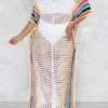 Color Block Crochet Beachy Side Split Tassel Hem Beachwear