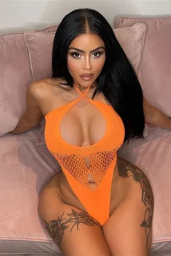 Solid Color Flirty Hollow-Out Knitted One Piece Swimwear -Prettytina C23031016 OR 5