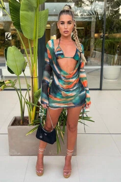 Tie Dye Kitsch Draped Three Pieces -Prettytina C23031029 GR 3