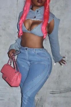 Solid Color Unique Irregular Denim Jacket -Prettytina C23031055 BL 3