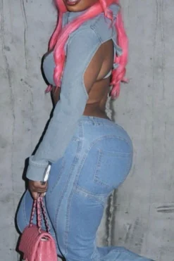 Solid Color Unique Irregular Denim Jacket -Prettytina C23031055 BL 5