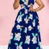 Flower Print Romantic Cutout Strappy Back Maxi Dress