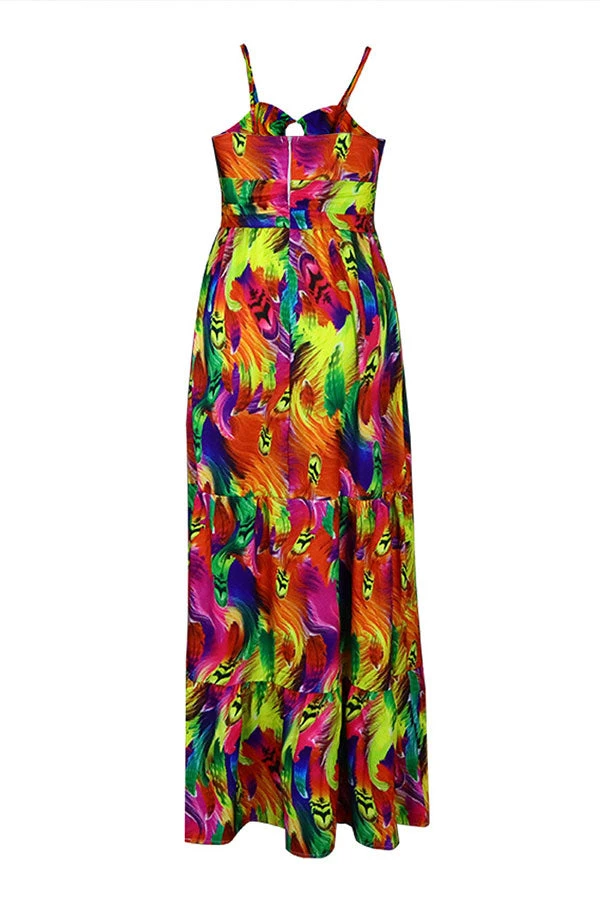 Feather Print Colorful Tiered Ruffle Maxi Dress 4 Feather Print Colorful Tiered Ruffle Maxi Dress - Image 4