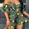 Floral Print Tropical Halter Collar Ruffle Romper