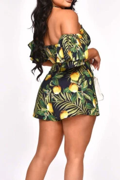Floral Print Tropical Halter Collar Ruffle Romper 5 Floral Print Tropical Halter Collar Ruffle Romper -Prettytina C23031085 RT 3